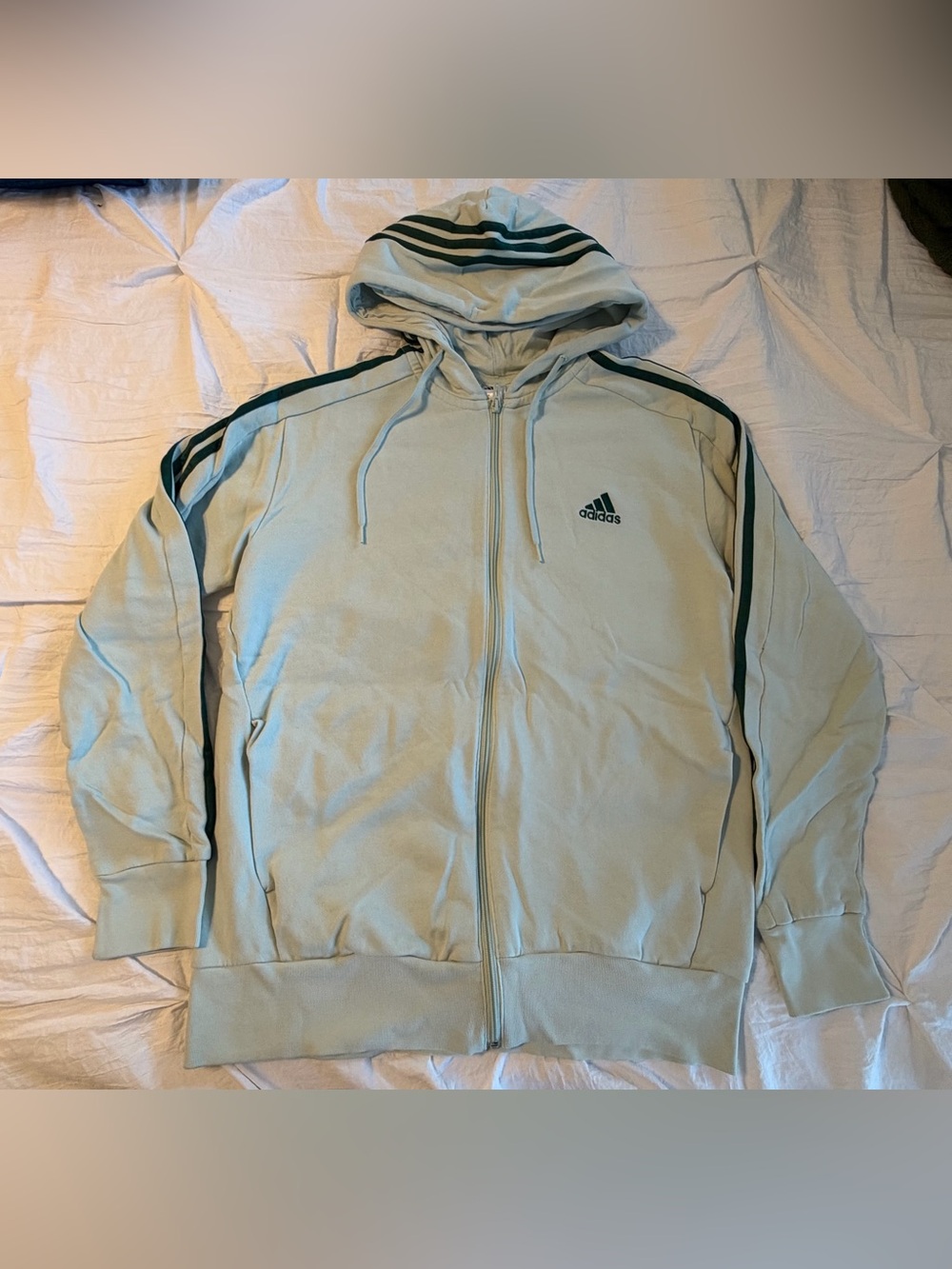 adidas Solid Light Green Fleece Full Zip Hoodie Men's Size L Regular